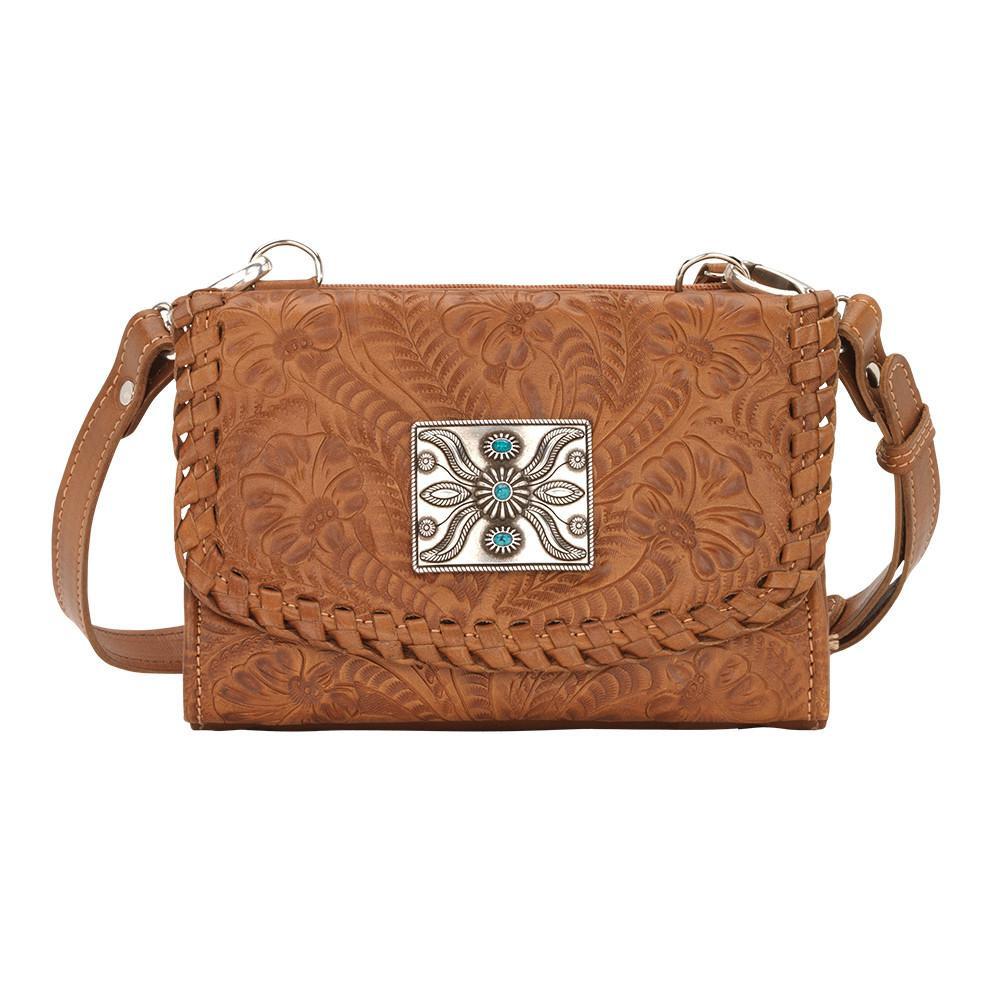 American West Handbag Texas Two Step Collection Crossover Wallet Bag Natural Tan Front