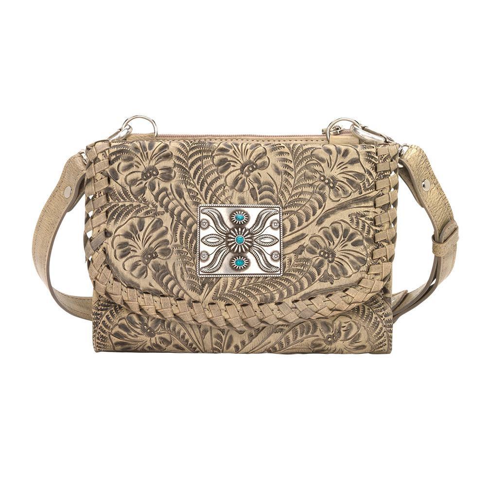 American West Handbag Texas Two Step Collection: Crossbody Wallet Sand Front