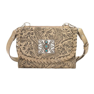 American West Handbag Texas Two Step Collection: Crossbody Wallet Sand Front