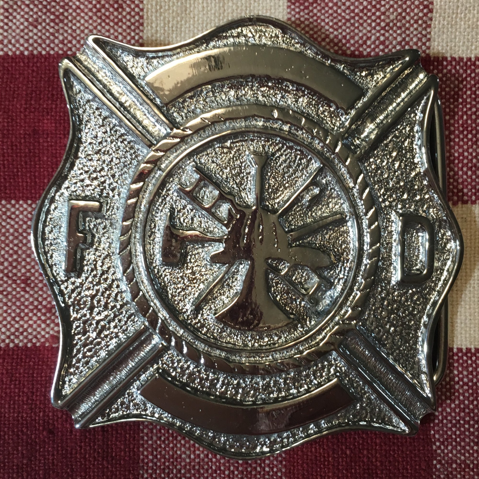 Buckle Fire Department Insignia Silver Tone