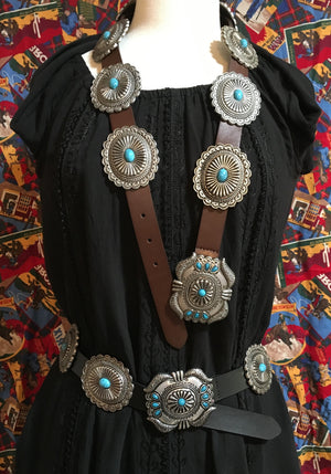 Western Fashion Leather Belts with Oval Conchos and Faux Turquoise