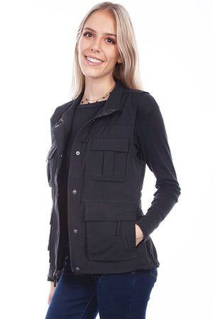 Farthest Point Collection Multi Pocket Ladies' Vest Black Front #6262