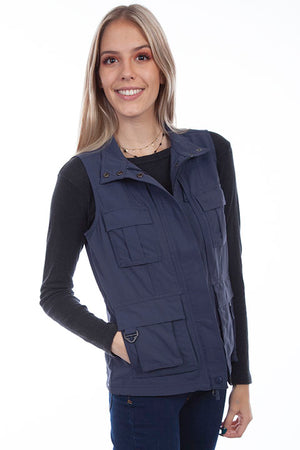 Farthest Point Collection Multi Pocket Ladies' Vest Blue Indigo Front #6262