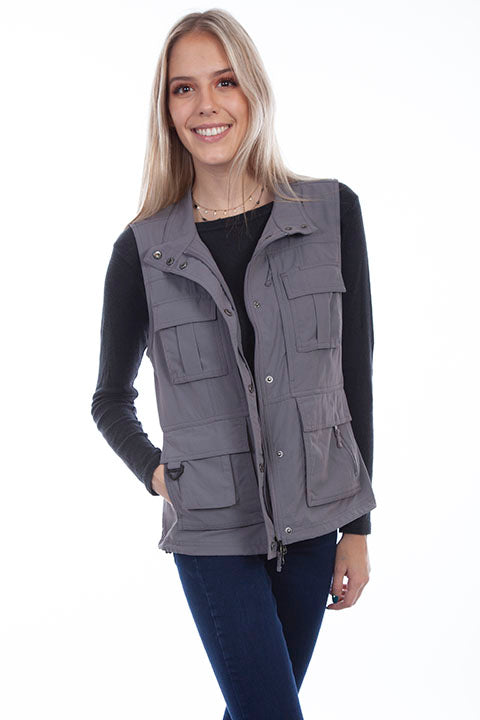 Farthest Point Collection Multi Pocket Ladies' Vest Silver Front #6262