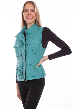 Farthest Point Collection Multi Pocket Ladies' Vest Teal Front #6262