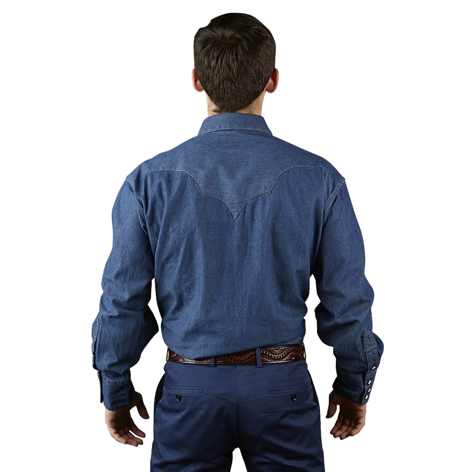 Rockmount Ranch Wear Men's Denim Longmire Western Shirt Tucked Back
