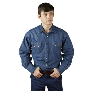 Rockmount Ranch Wear Men's Denim Longmire Shirt Tucked Front