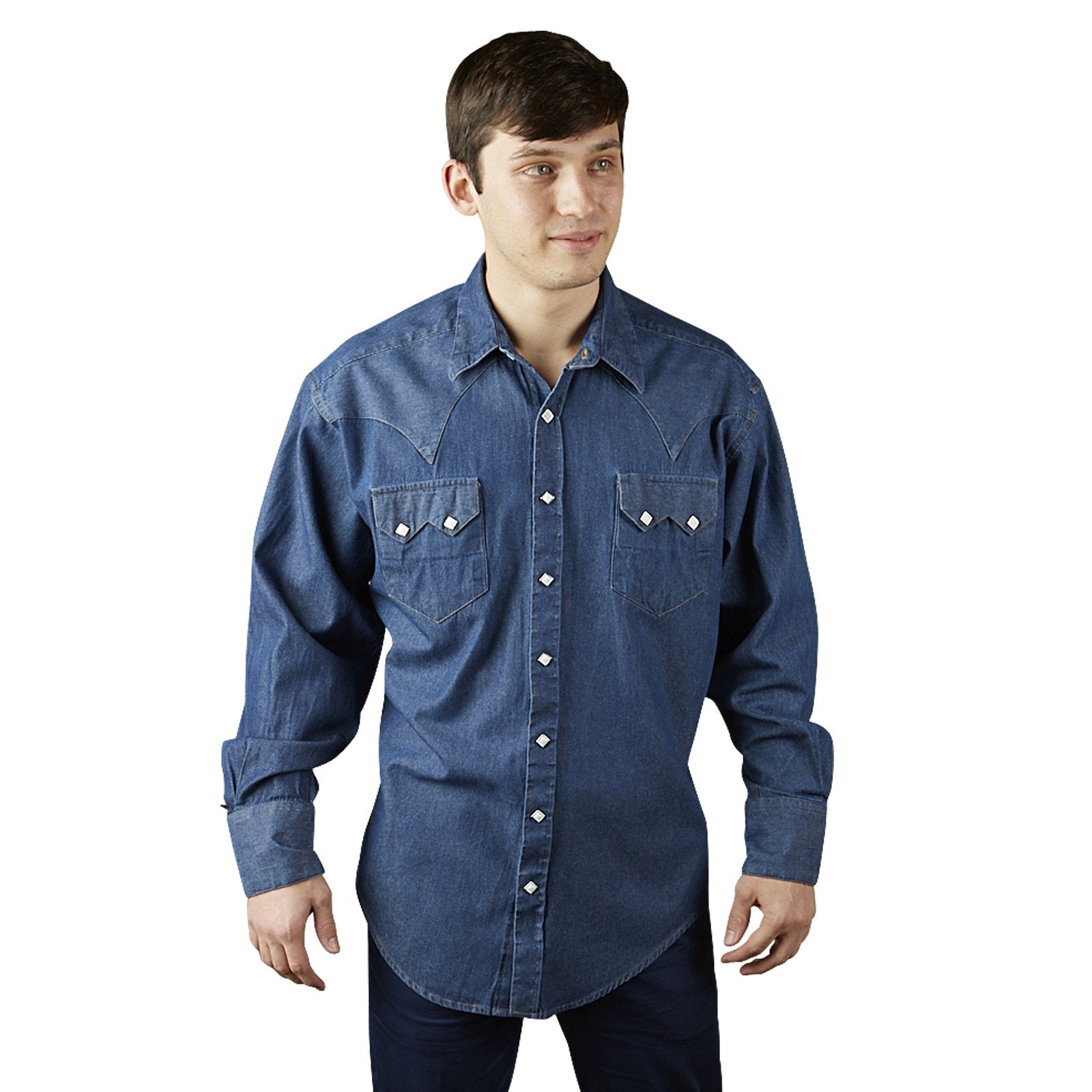 Rockmount Ranch Wear Men's Denim Longmire Shirt Untucked Front