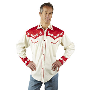Vintage Inspired Western Shirt Men's Rockmount Ranch Wear Elvis Loving You Front Red