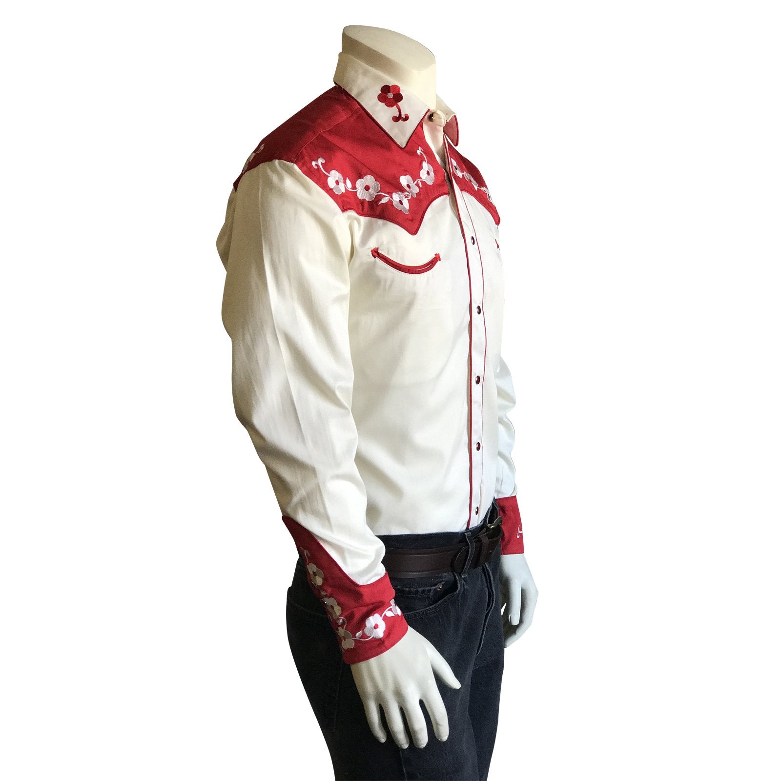 Vintage Inspired Western Shirt Men's Rockmount Ranch Wear Elvis Loving You Side Red