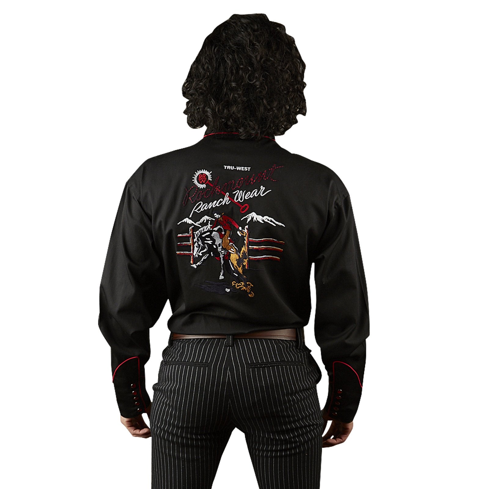 Rockmount Ranch Wear Mens Vintage Western Shirt Rockmount Bronc Logo Black Back