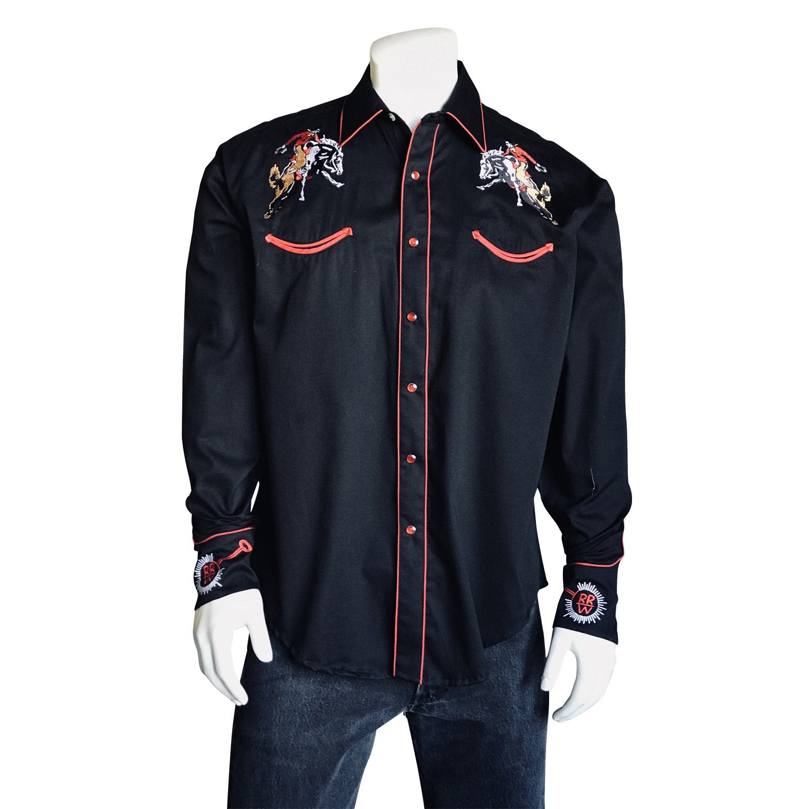 Rockmount Ranch Wear Mens Vintage Western Shirt Rockmount Bronc Logo Black Front