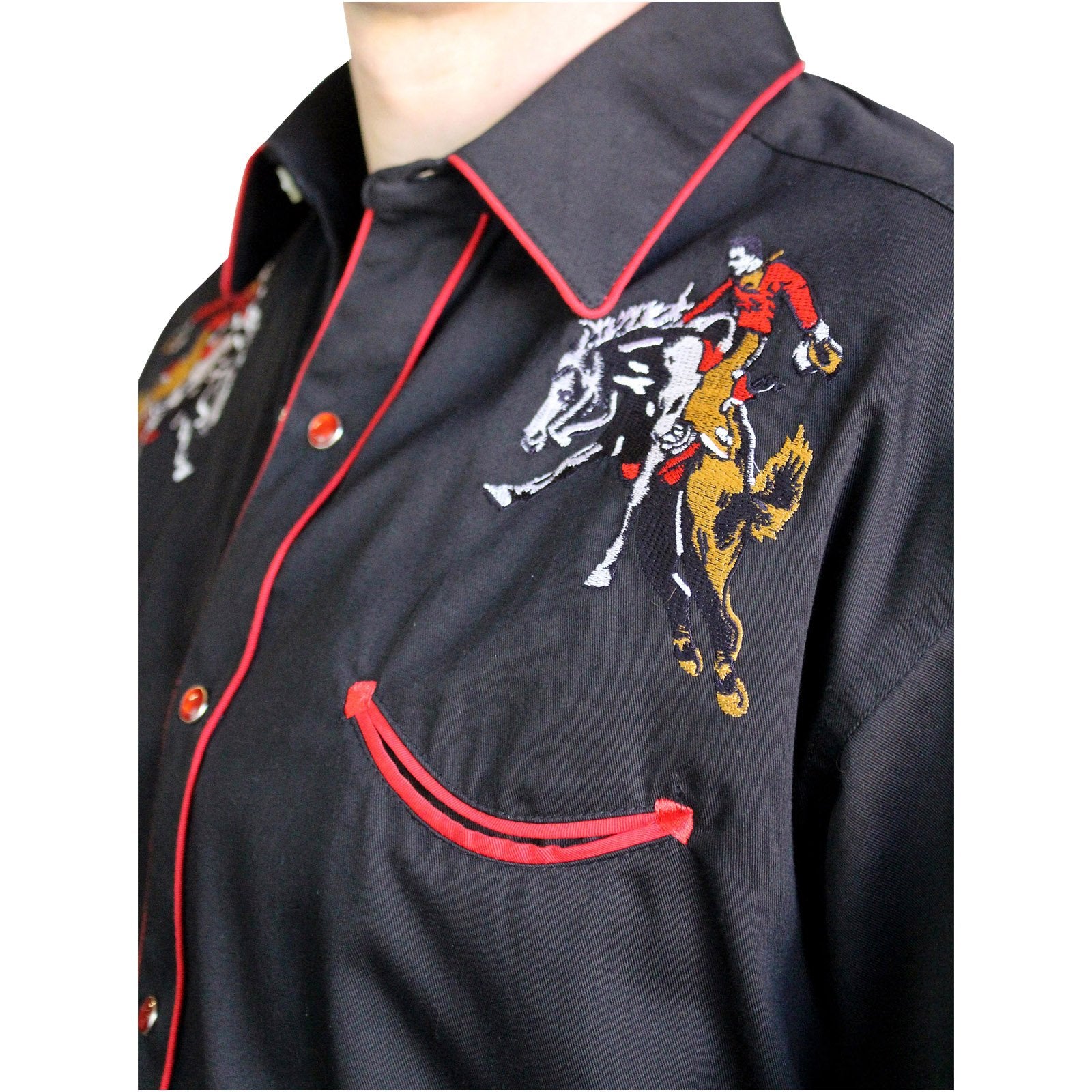 Rockmount Ranch Wear Mens Vintage Western Shirt Rockmount Bronc Logo Black Detail