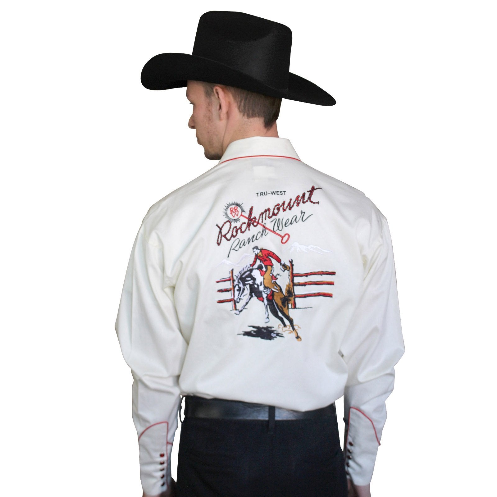 Rockmount Ranch Wear Mens Vintage Western Shirt Rockmount Bronc Logo Ivory Back
