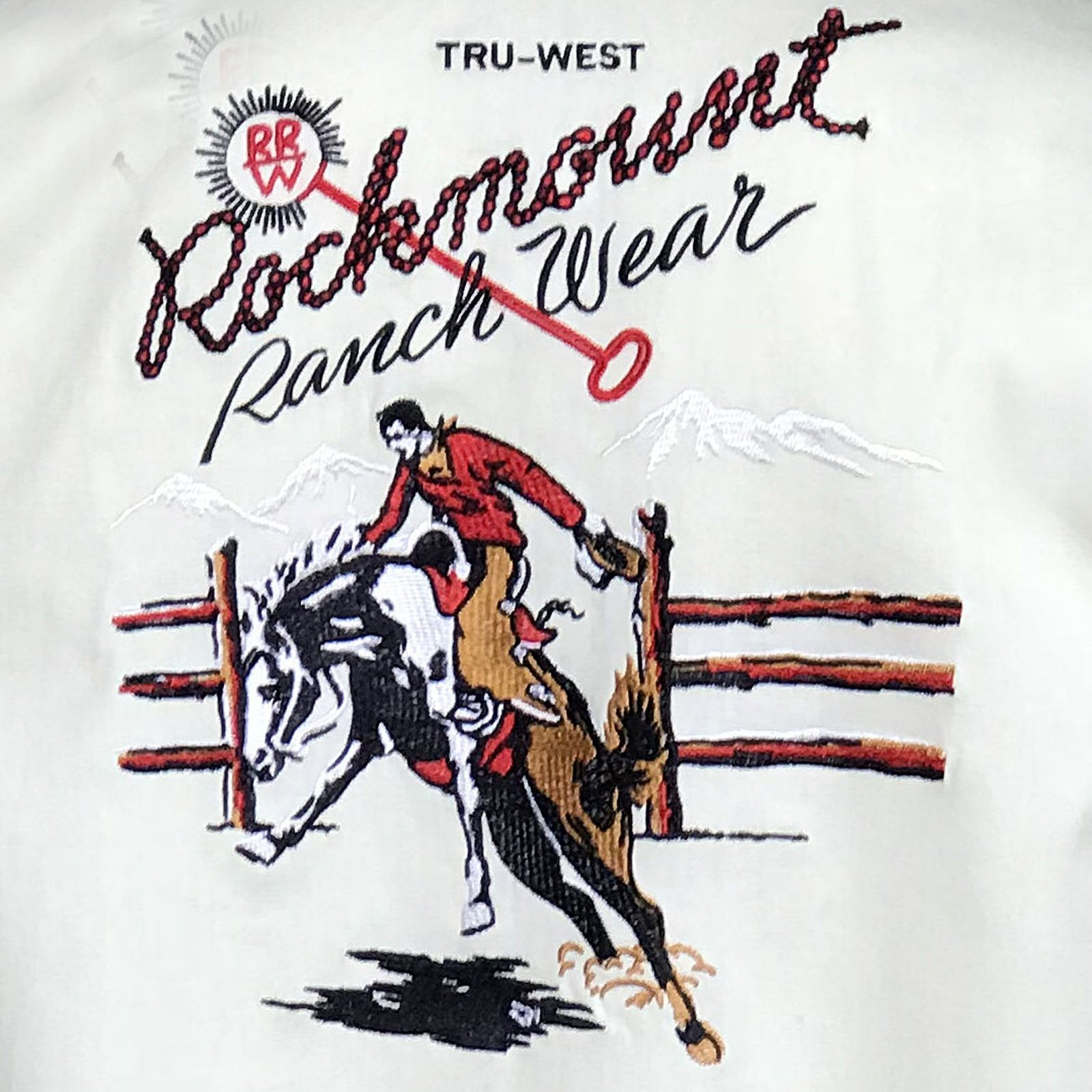 Rockmount Ranch Wear Mens Vintage Western Shirt Rockmount Bronc Logo Ivory 