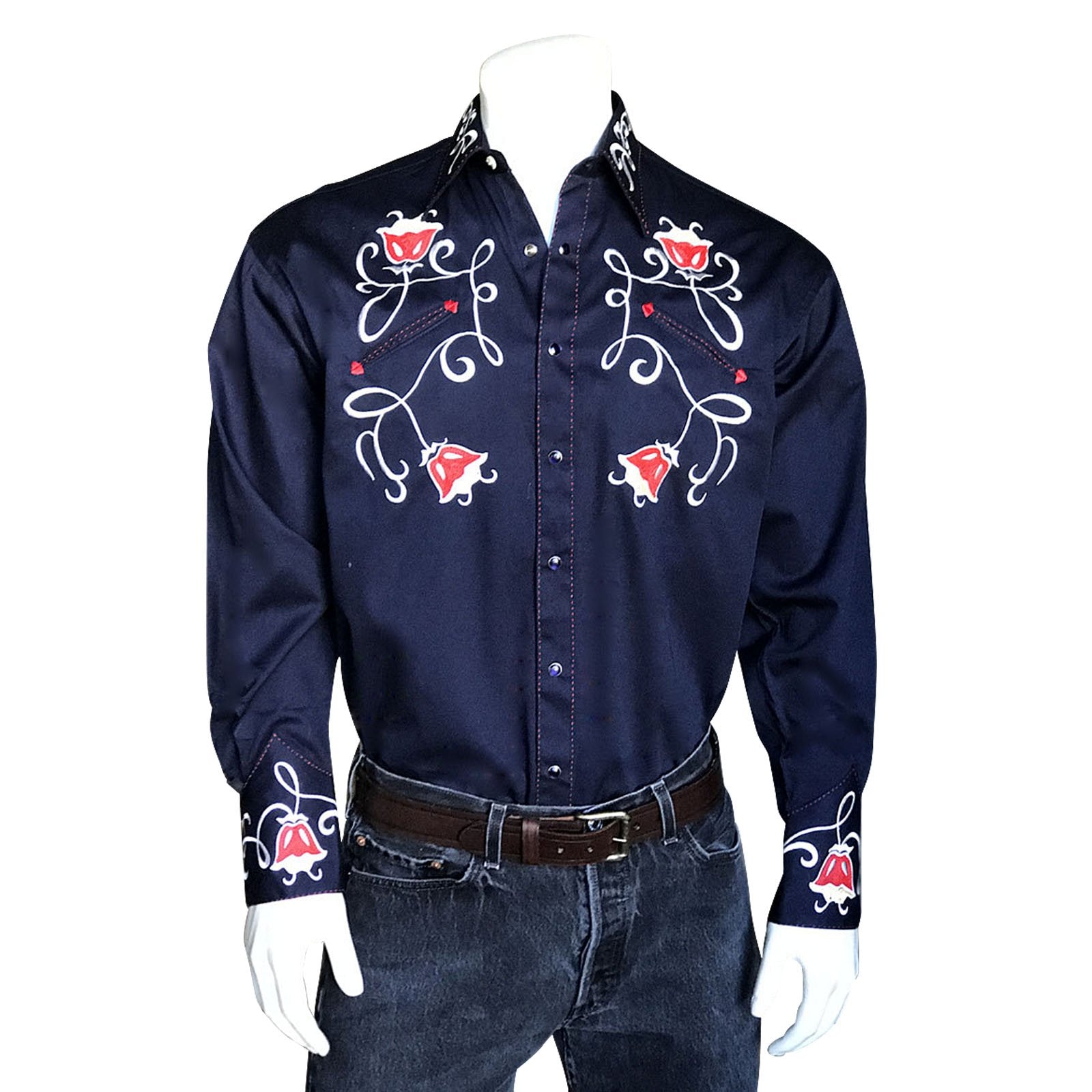 Men's Vintage Western Shirt Collection: Rockmount Fancy Art Deco Tulip Navy