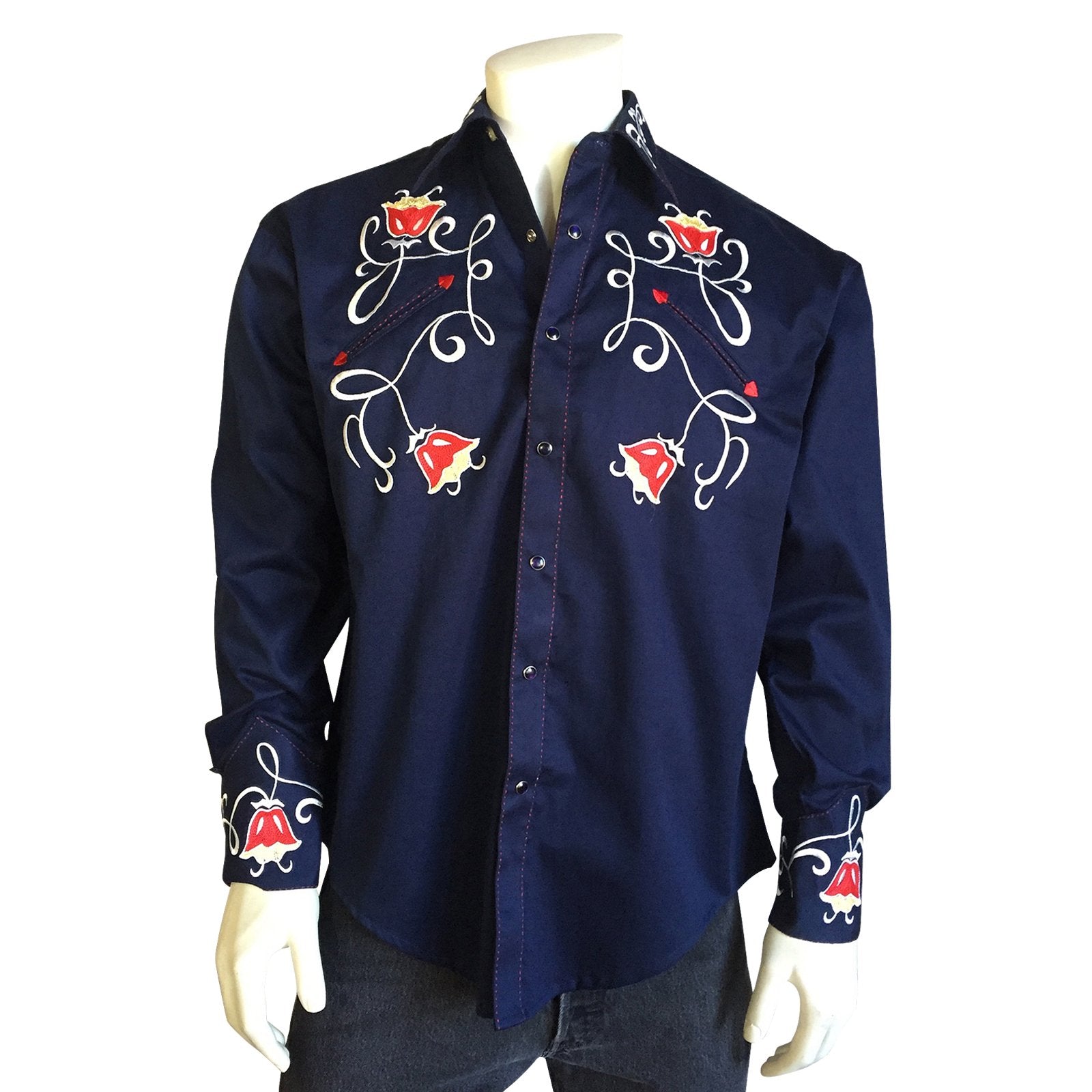 Men's Vintage Western Shirt Collection: Rockmount Fancy Art Deco Tulip Navy