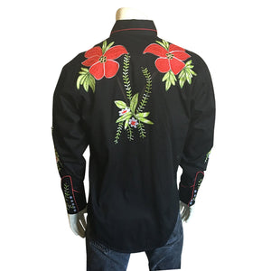 Vintage Inspired Western Men's Shirt Rockmount Hawaiian Hibiscus Back
