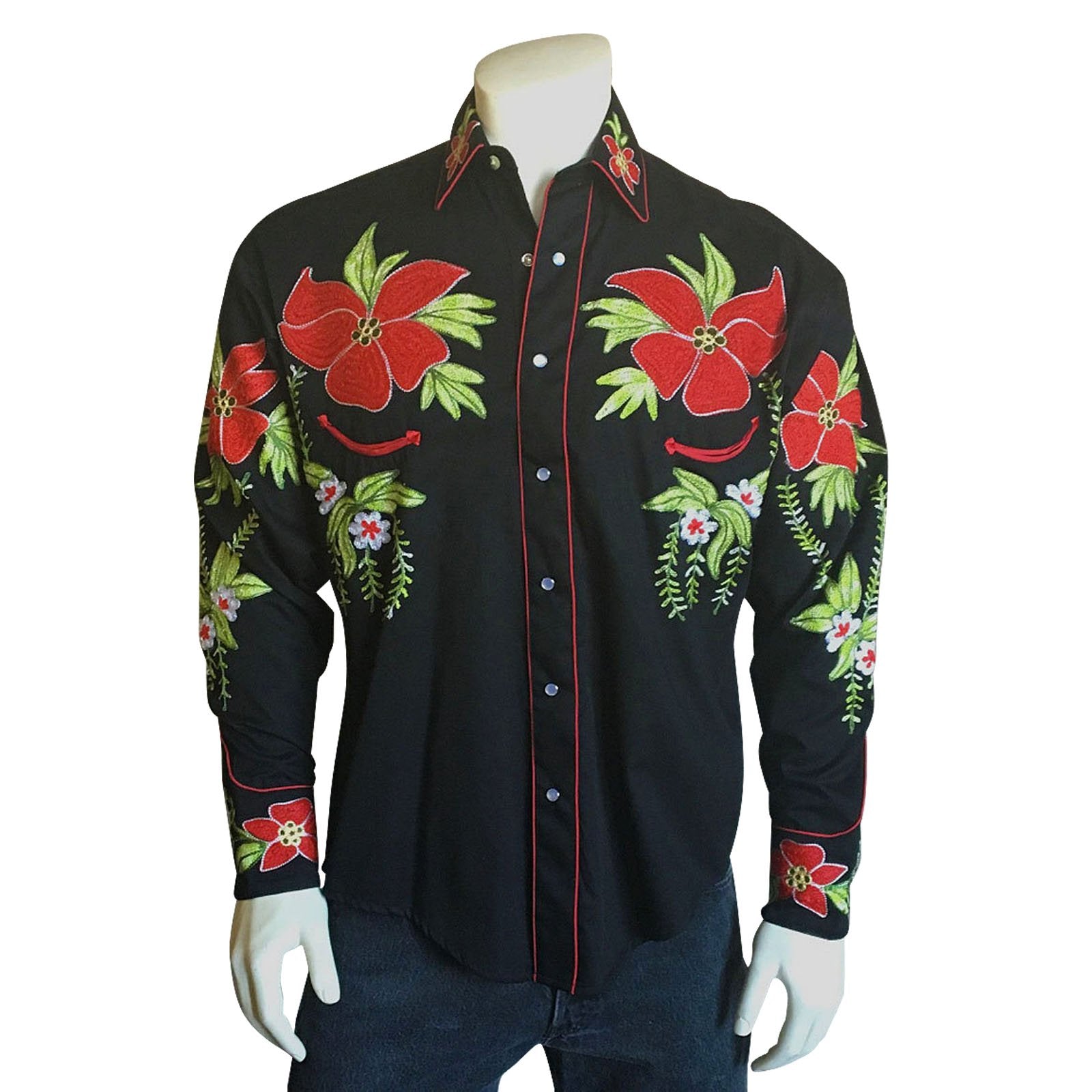 Vintage Inspired Western Men's Shirt Rockmount Hawaiian Hibiscus Front