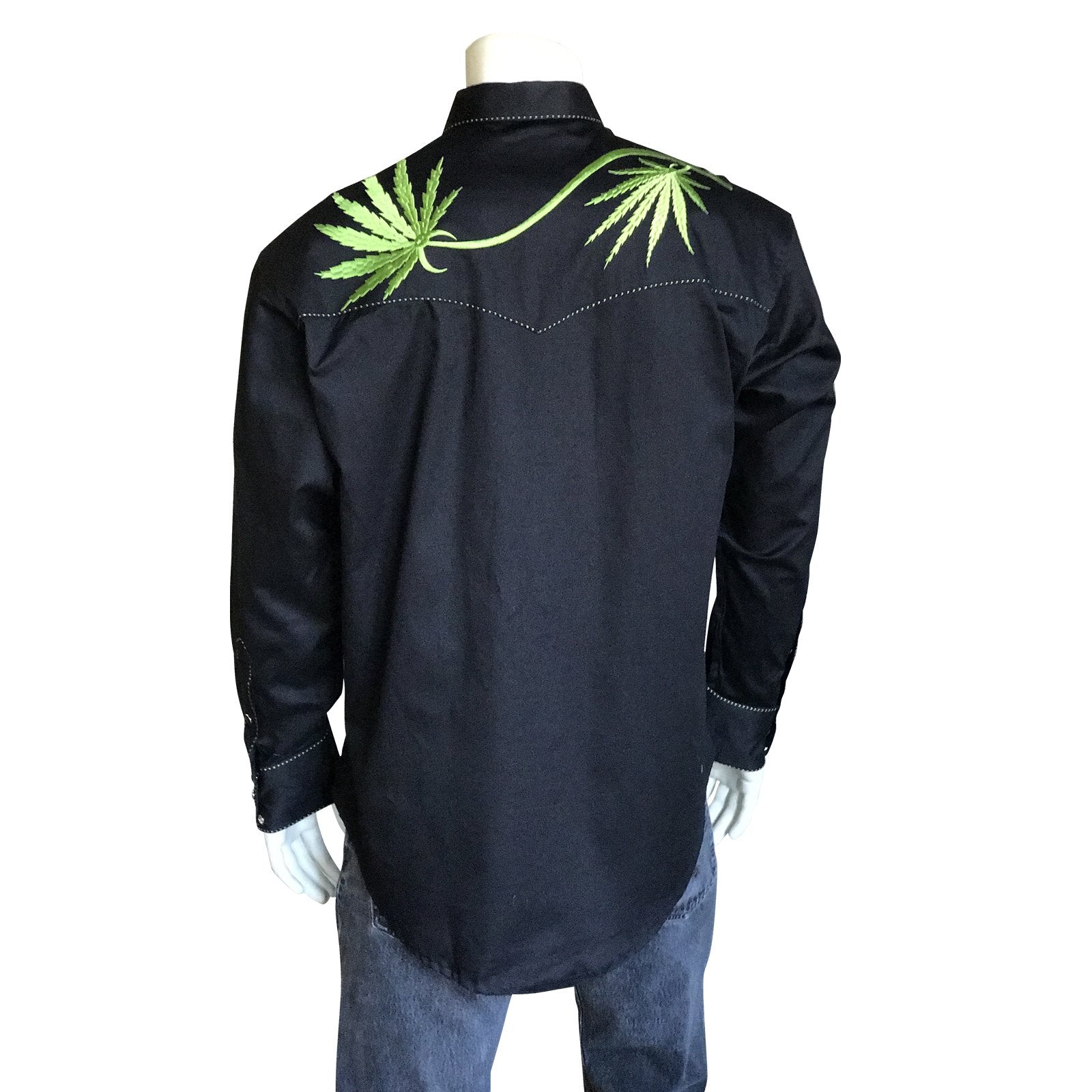 Vintage Inspired Western Shirt: Men's Rockmount Cannabis Cowboy Black Front on Mannequin