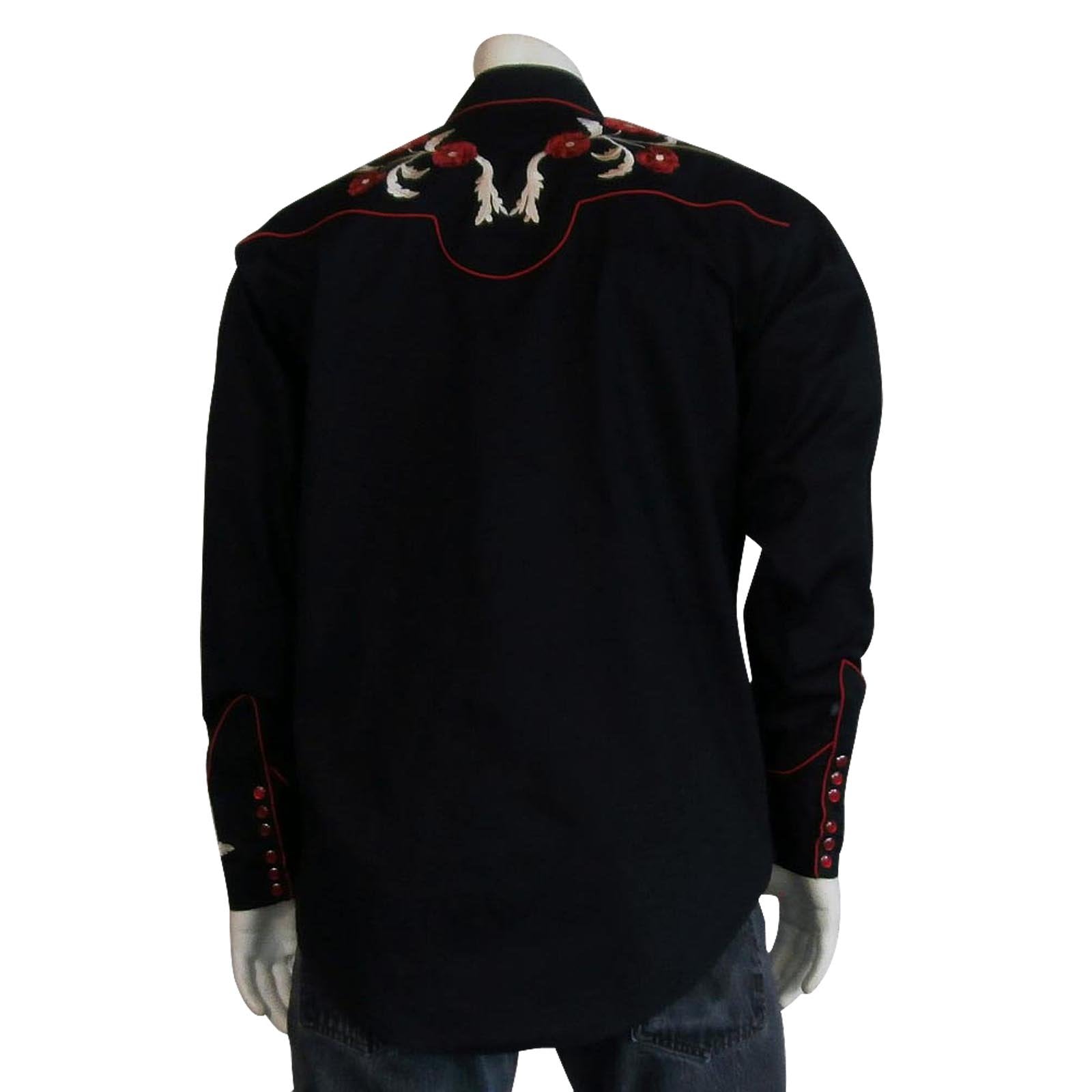 Rockmount Ranch Wear Men's Embroidered Roses on Black #176716 Front
