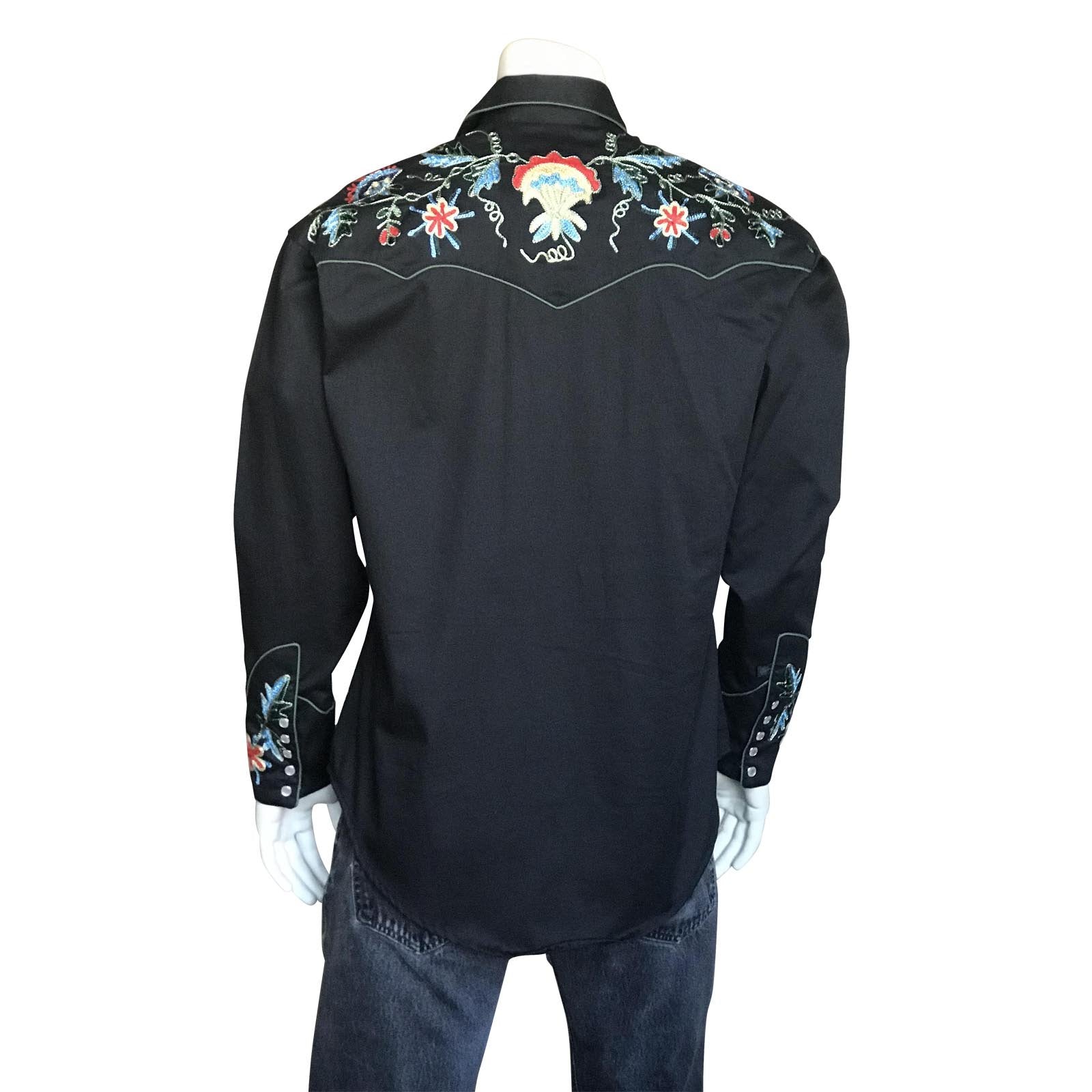 Rockmount Ranch Wear Men's Vintage Western Shirt Floral on Black Front