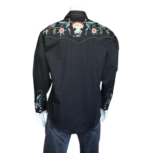 Rockmount Ranch Wear Men's Vintage Western Shirt Floral on Black Back