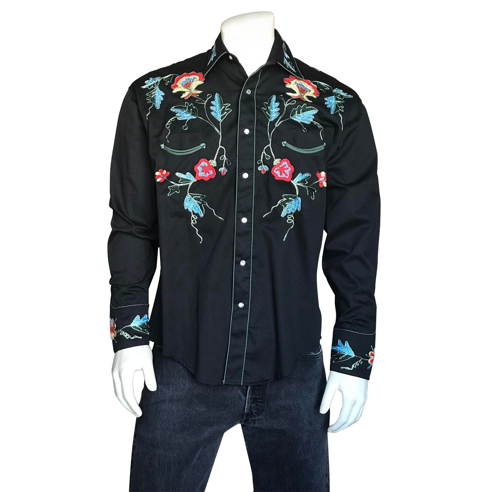 Rockmount Ranch Wear Men's Vintage Western Shirt Floral on Black Front
