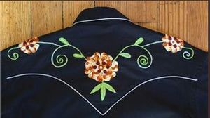 Rockmount Ranch Wear Mens Vintage Western Shirt Floral Embroidery on Black Back