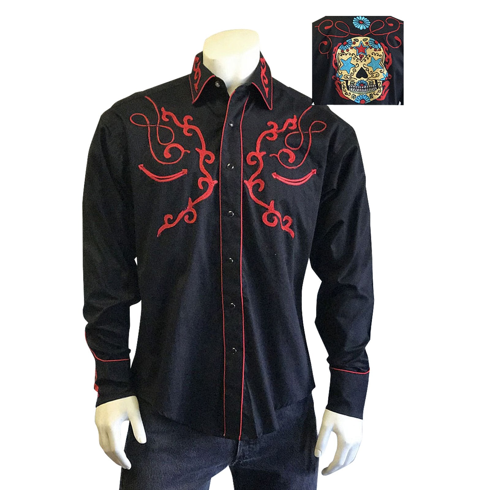 Rockmount Ranch Wear Men's Western Shirt Sugar Skull Back Untucked