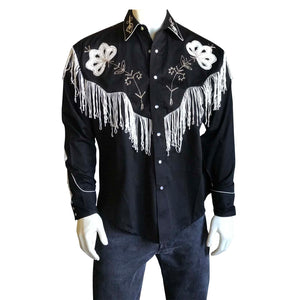 Vintage Inspired Western Shirt Men's Rockmount Fringe Black on Mannequin