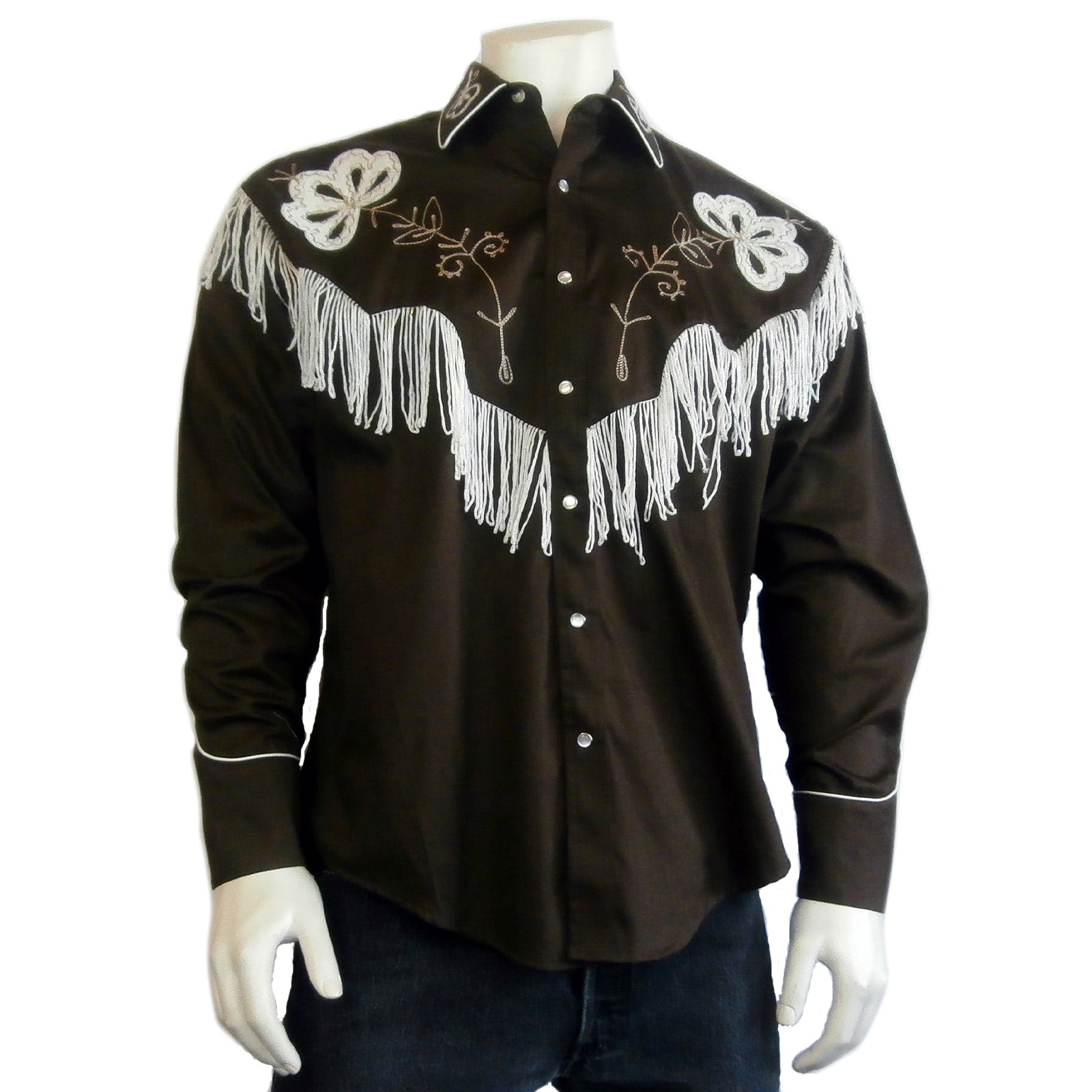 Rockmount Ranch Wear Men's Fringe Shirt Brown Front