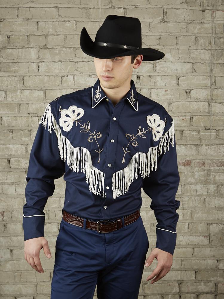 Rockmount Ranch Wear Men's Western Shirt Fringe Navy Front