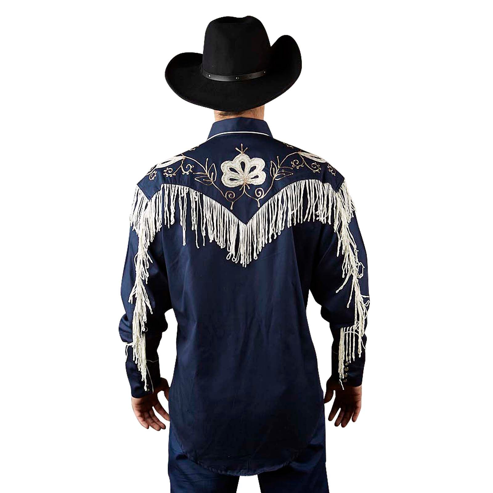 Rockmount Ranch Wear Men's Western Shirt Fringe Navy Back