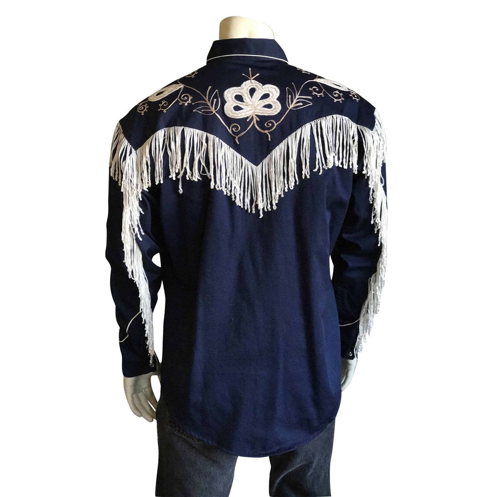 Rockmount Ranch Wear Men's Western Shirt Fringe Navy Back