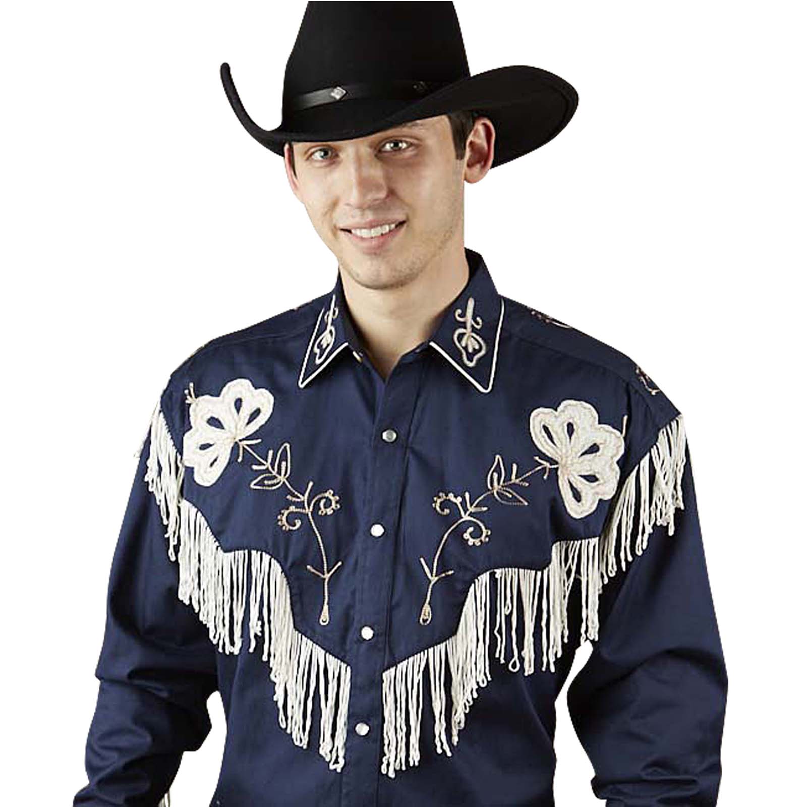 Rockmount Ranch Wear Men's Western Shirt Fringe Navy Front