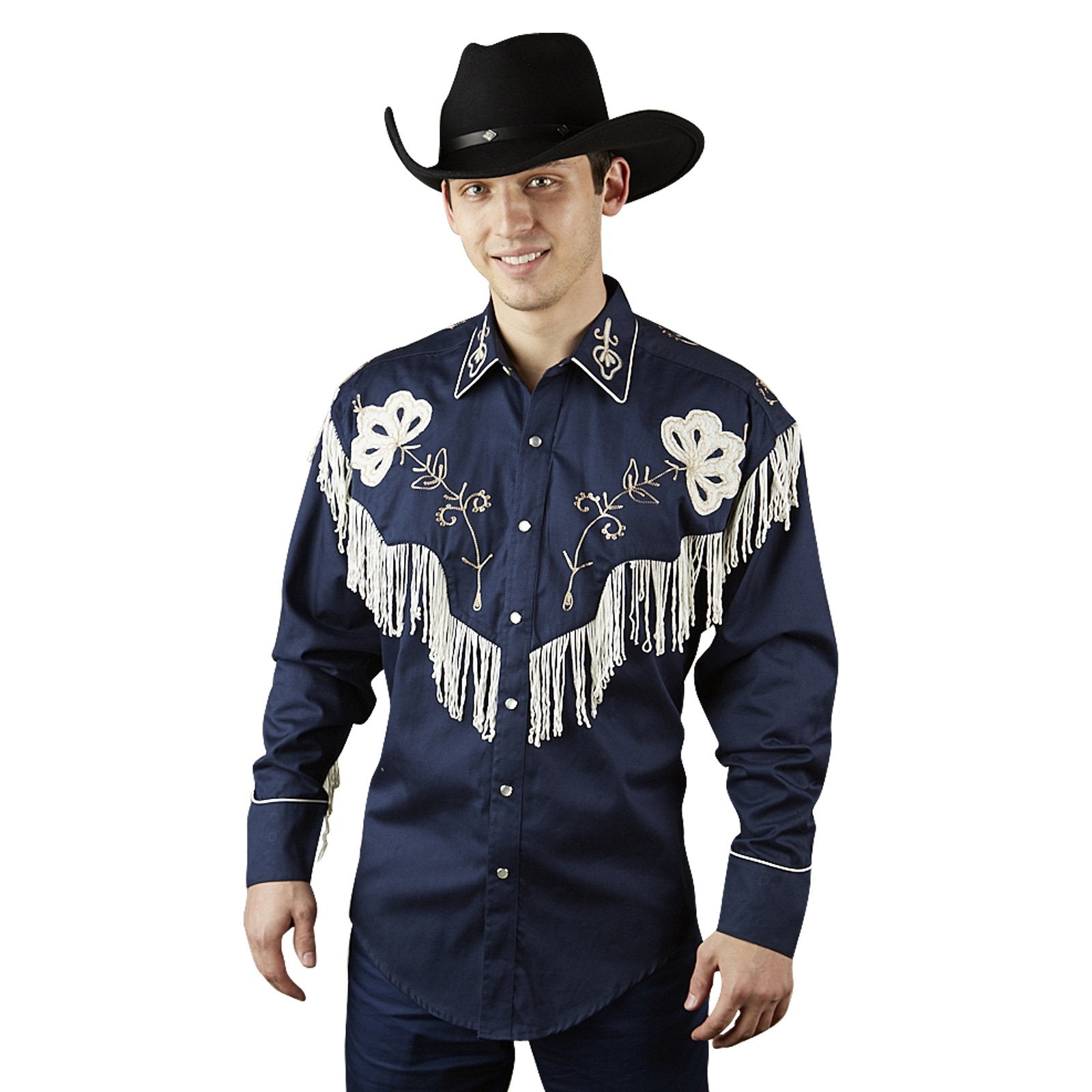 Rockmount Ranch Wear Men's Western Shirt Fringe Navy Front