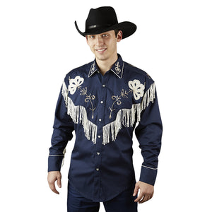 Rockmount Ranch Wear Men's Western Shirt Fringe Navy Front