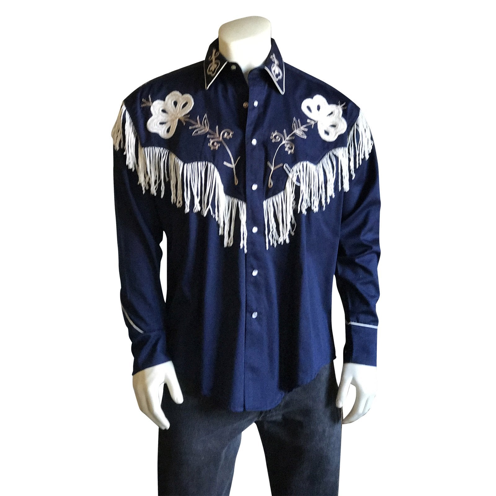 Rockmount Ranch Wear Men's Western Shirt Fringe Navy Front