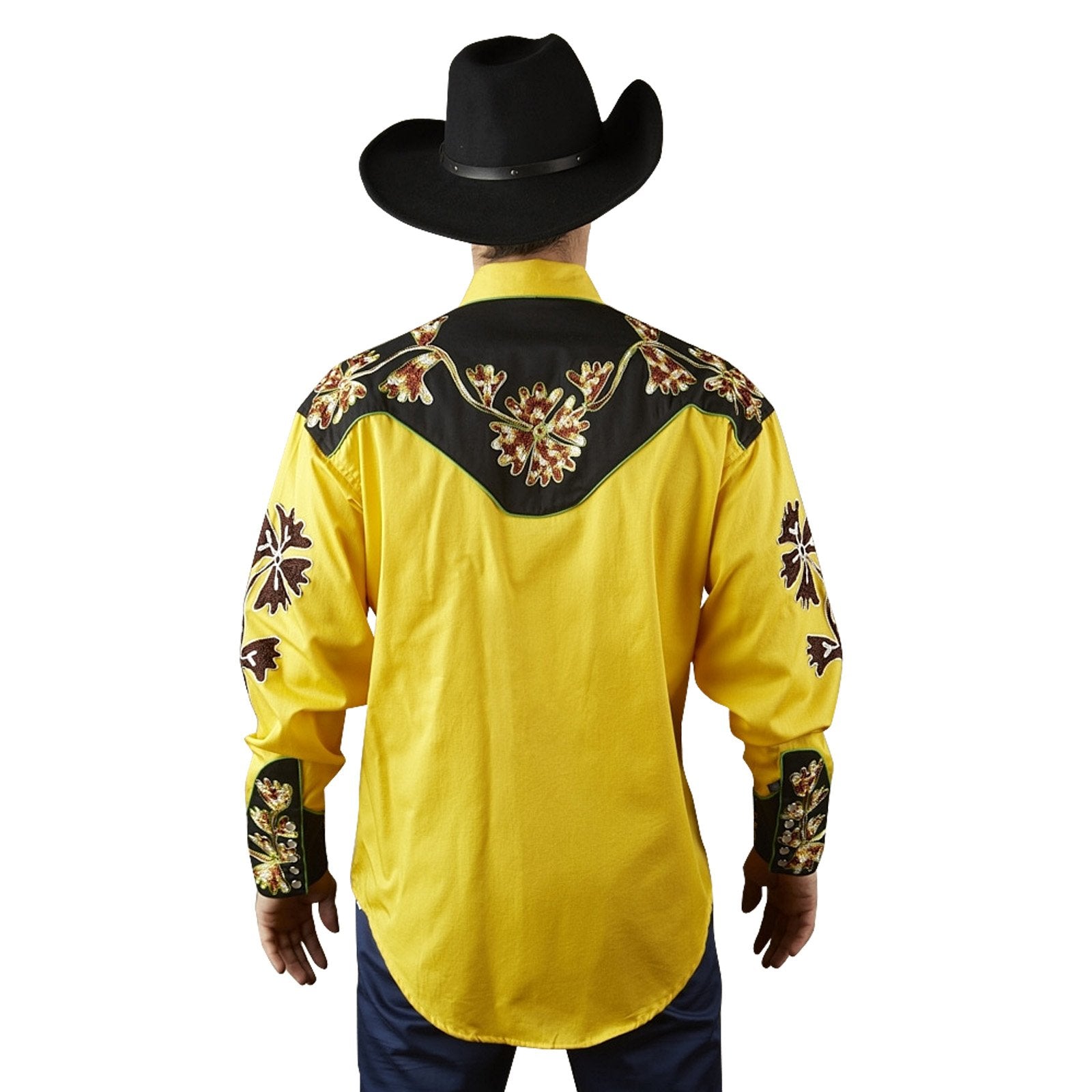 Rockmount Ranch Wear Men's Vintage Western Shirt 2 Tone Gold Back Untucked
