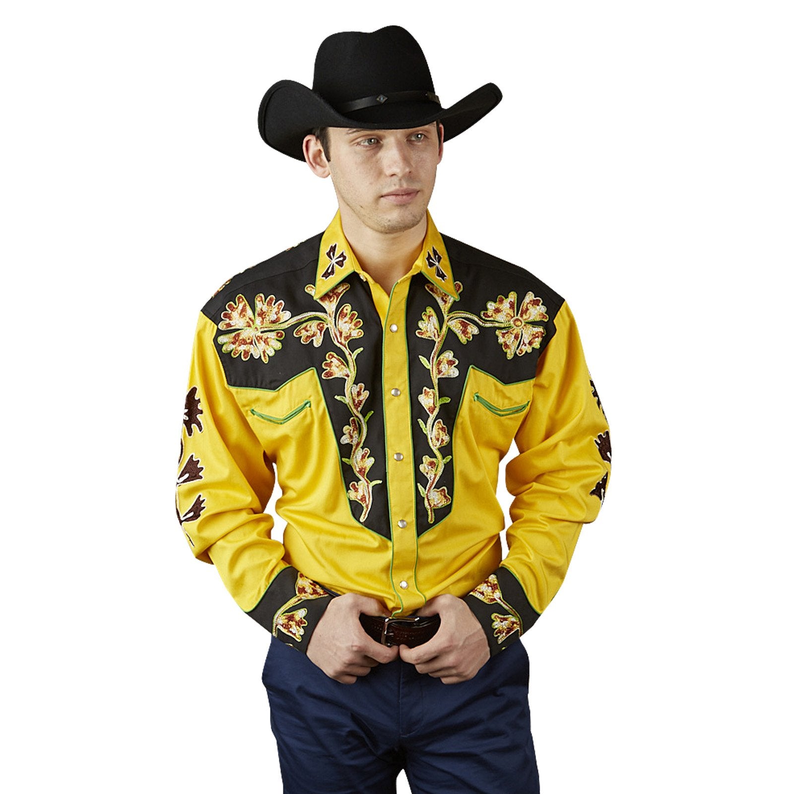 Rockmount Ranch Wear Men's Vintage Western Shirt 2 Tone Gold Front Tucked