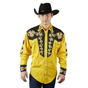 Rockmount Ranch Wear Men's Vintage Western Shirt 2 Tone Gold Front Untucked