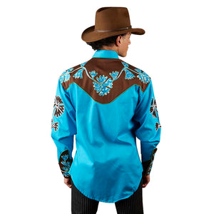 Rockmount Ranch Wear Men's Vintage Western Shirt 2 Tone Blue Back Untucked