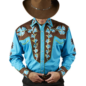 Rockmount Ranch Wear Men's Vintage Western Shirt 2 Tone Blue Front Tucked