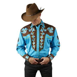 Rockmount Ranch Wear Men's Vintage Western Shirt 2 Tone Blue Front Tucked