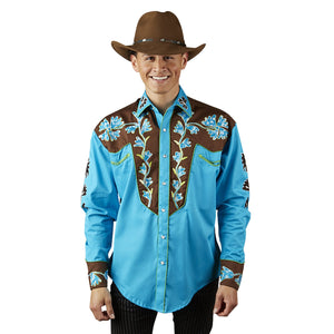 Rockmount Ranch Wear Men's Vintage Western Shirt 2 Tone Blue Front Untucked Front