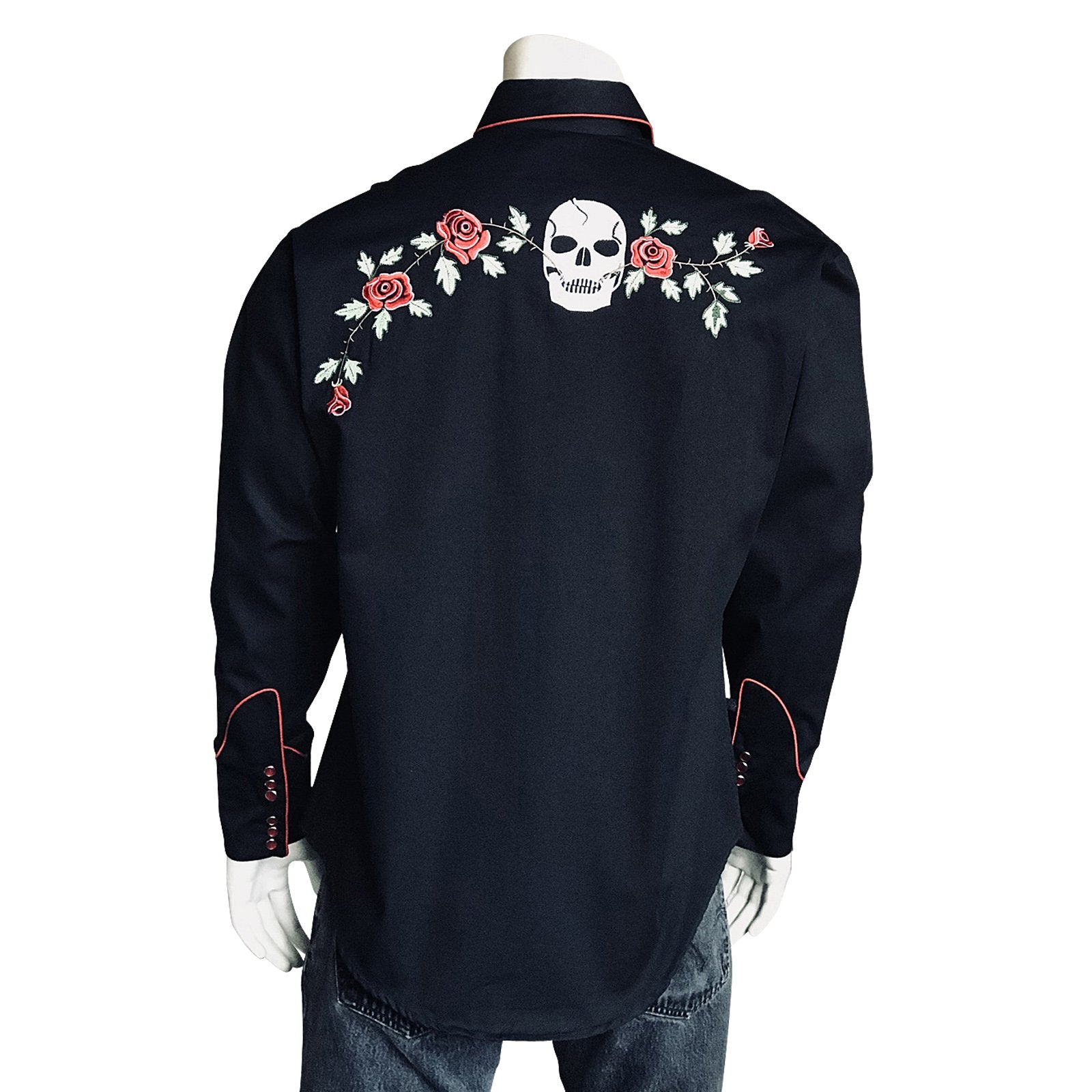 Rockmount Ranch Wear Mens Vintage Western Shirt Skulls & Roses Back