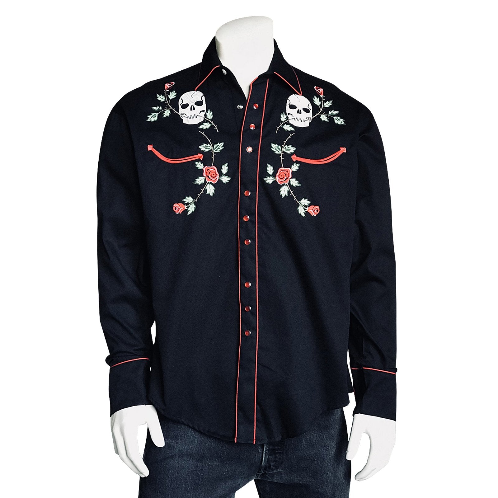 Rockmount Ranch Wear Mens Vintage Western Shirt Skulls & Roses Front