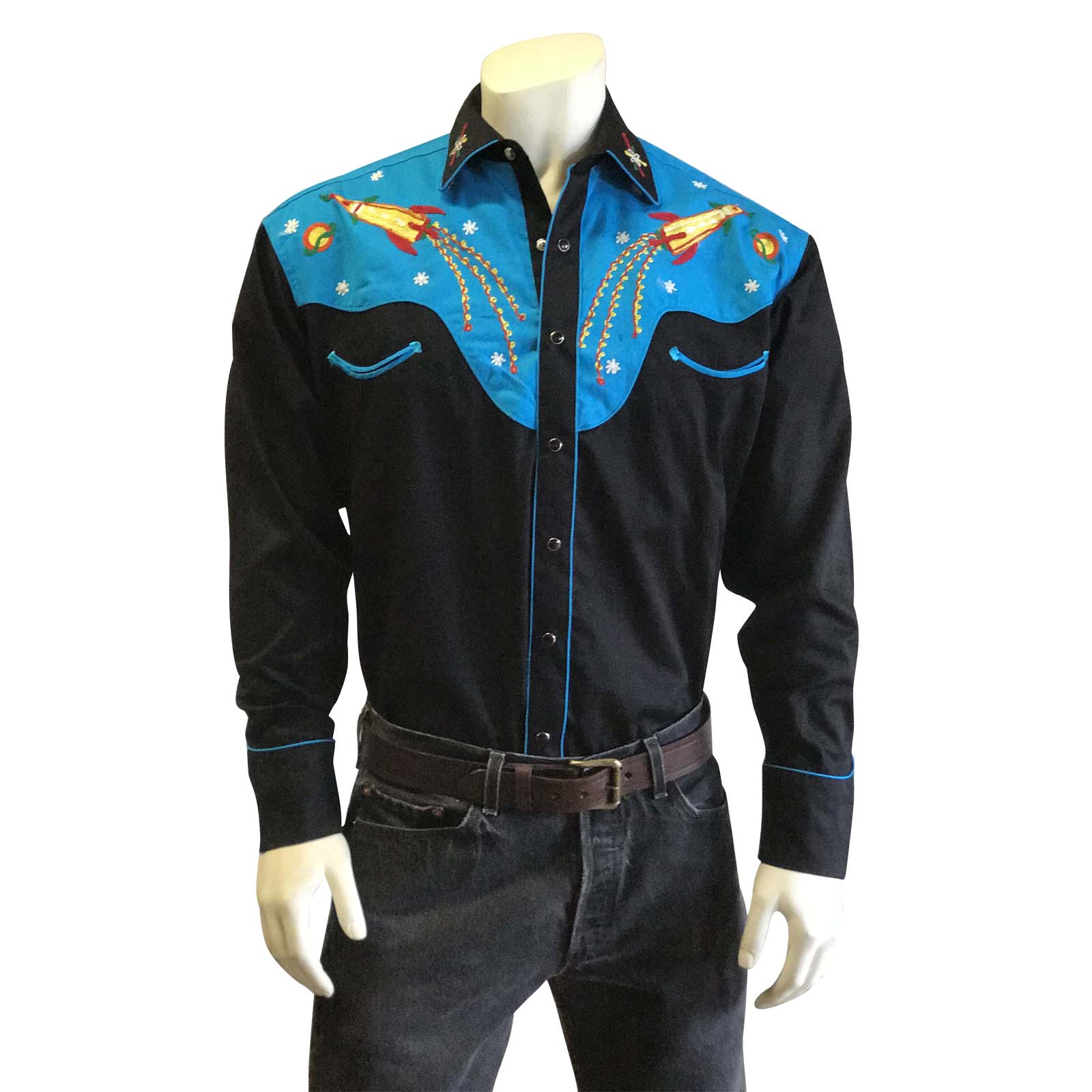 Vintage Inspired Western Shirt Mens Rockmount Ranch Wear Atomic Cowboy Front