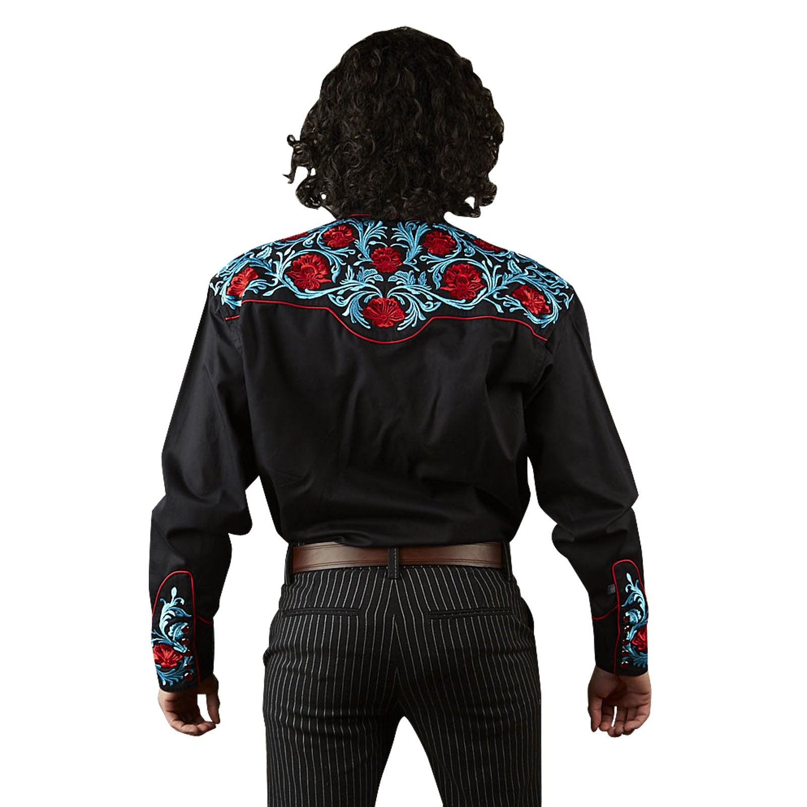 Rockmount Ranch Wear Men's Vintage Western Shirt Red Floral on Black Back